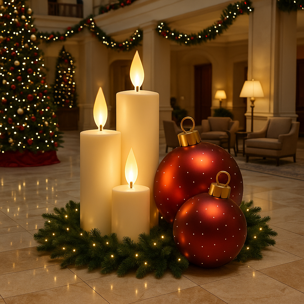 Арт-композиция «Свечи и Шары» — новогодняя интерьерная инсталляция