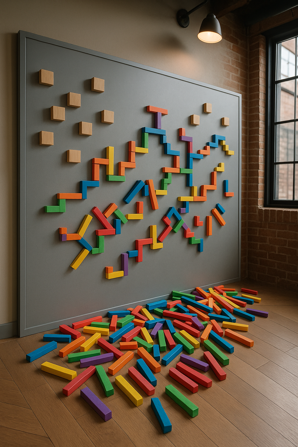 Интерактивная стена «Геометрия Игры» — модульный детский арт-объект с мягкими элементами