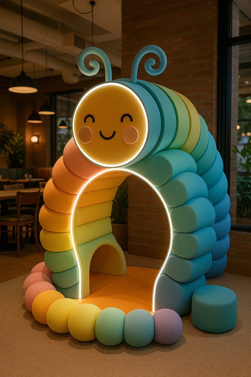 Детский арт-объект «Гусеничка Света» — мягкая игровая зона с подсветкой