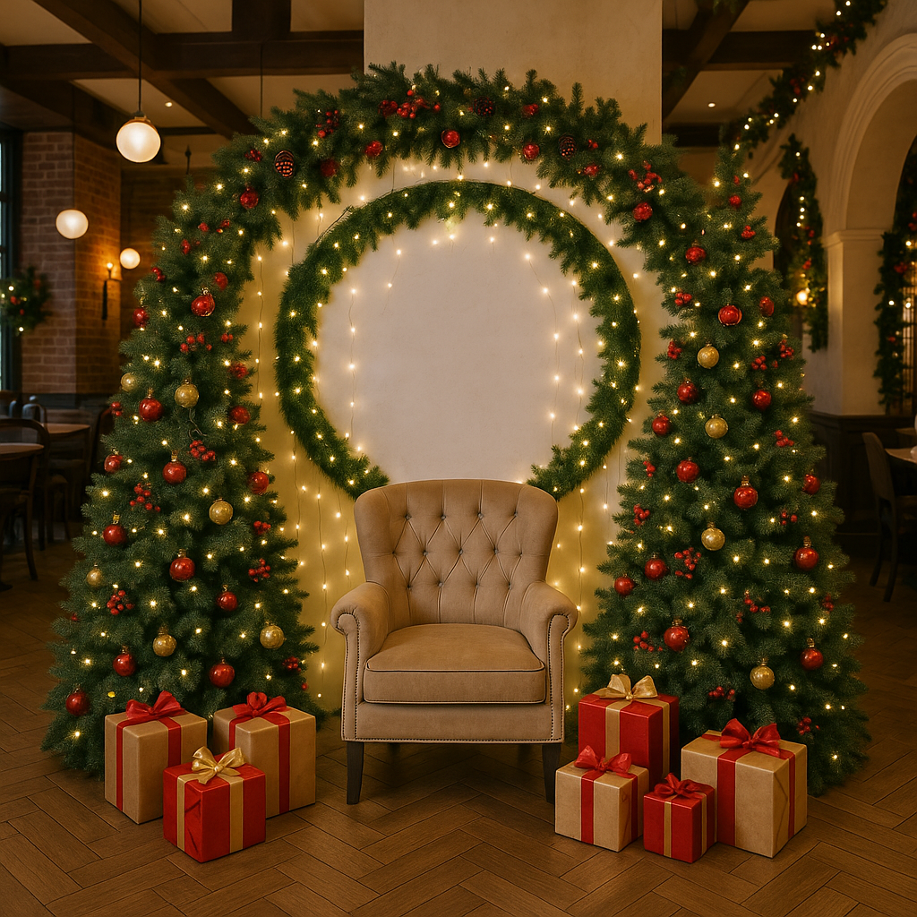 Новогодняя фотозона «Арка с Креслом» — праздничное оформление для ресторанов и отелей