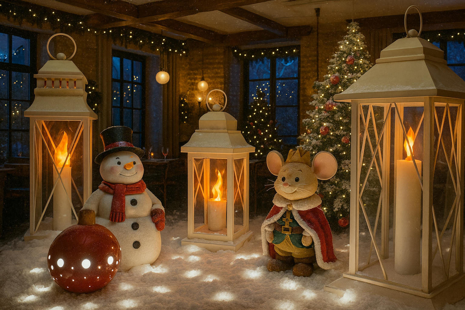 Новогодняя композиция «Снеговик и Король-Мышь» — интерьерный арт-объект для ресторанов и отелей
